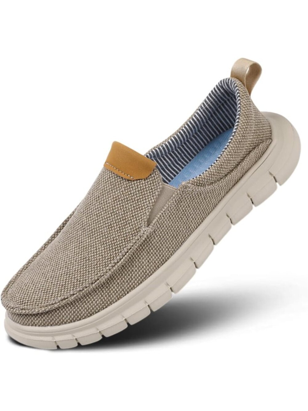 Men's Beige Wide Slip-On Loafers Breathable Lightweight Casual Walking Shoes